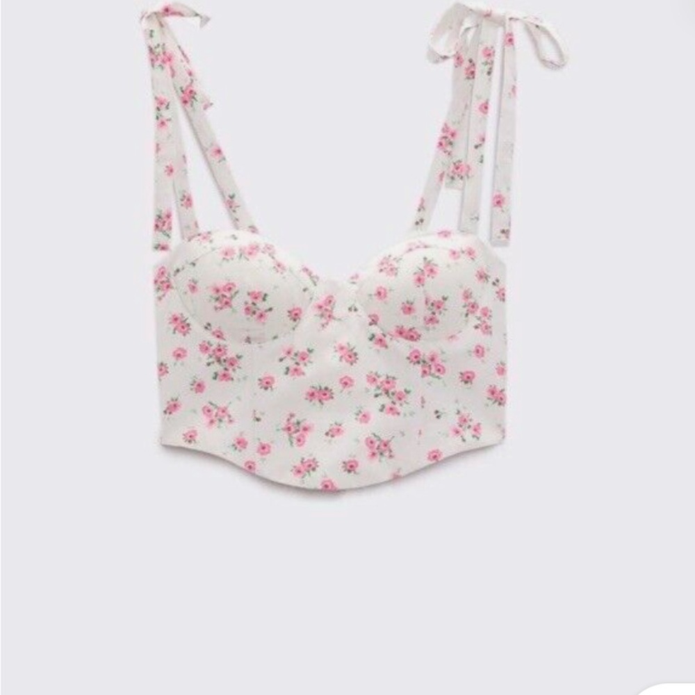 Zara Floral Tie-Strap Corset Top - Picture 2 of 7